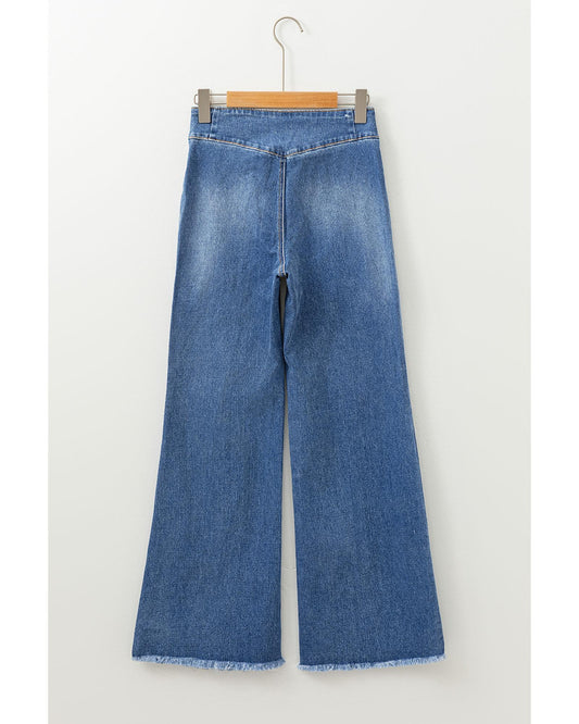 Sail Blue High Waist Button Fly Flare Jeans