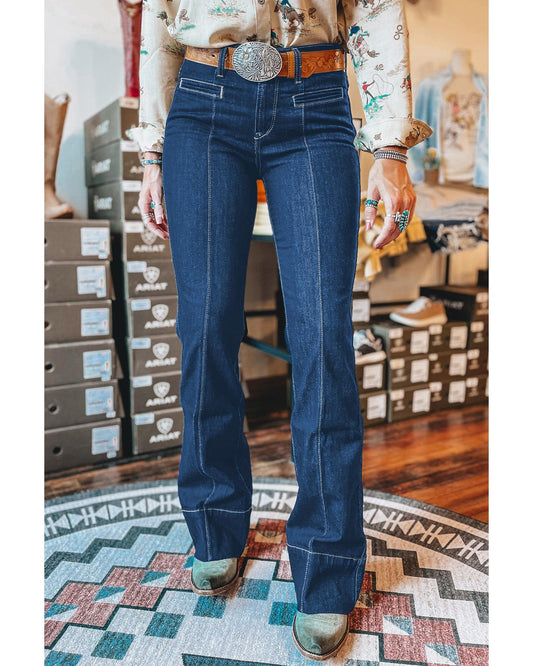 Sail Blue Centre Seam Deep Wash Straight Jeans