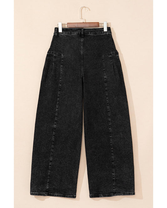 Dark Grey Pleated Wide Leg Denim