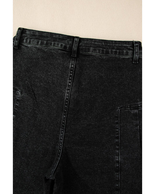 Dark Grey Pleated Wide Leg Denim
