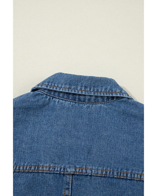 Black Side Pockets Lapel Collar Denim Jacket - 2XL