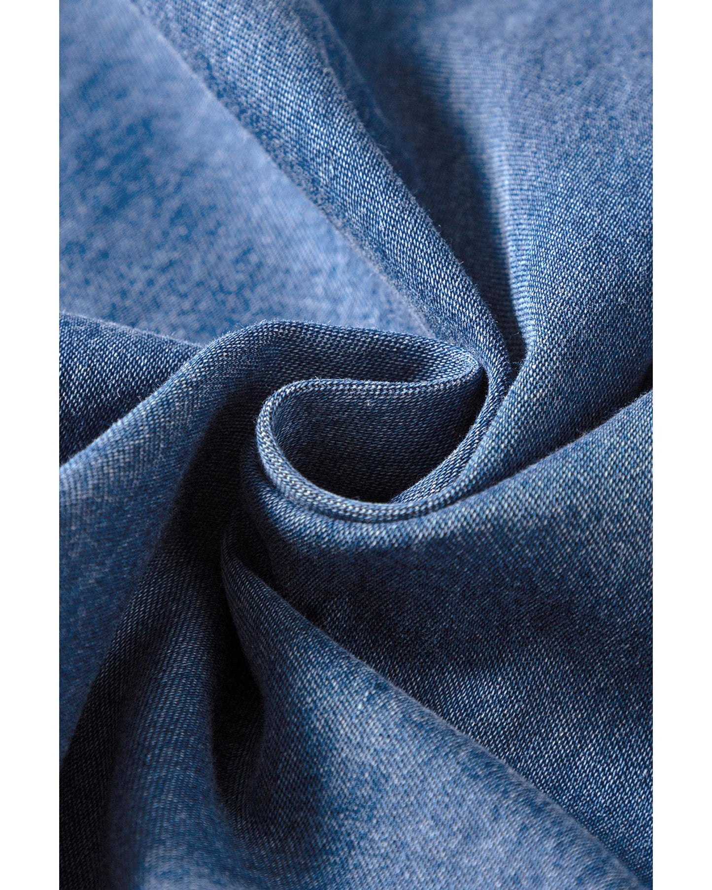 Blue Smocked-Back Denim Loose Jumpsuit