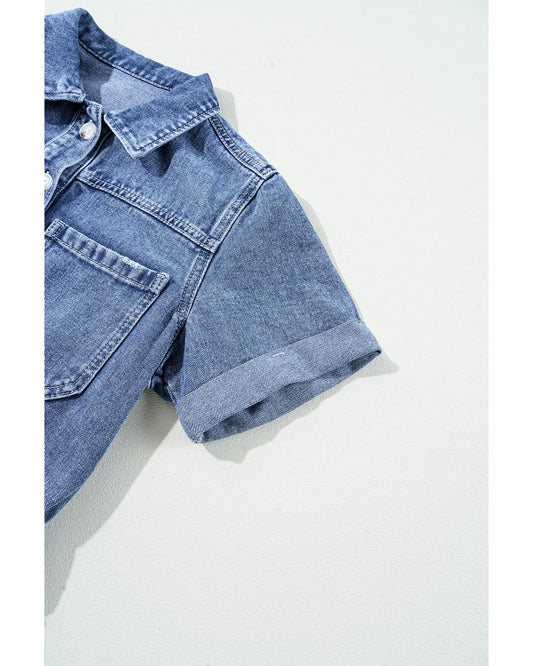 Dusk Blue Chest Pocket Front Buttoned Denim Romper