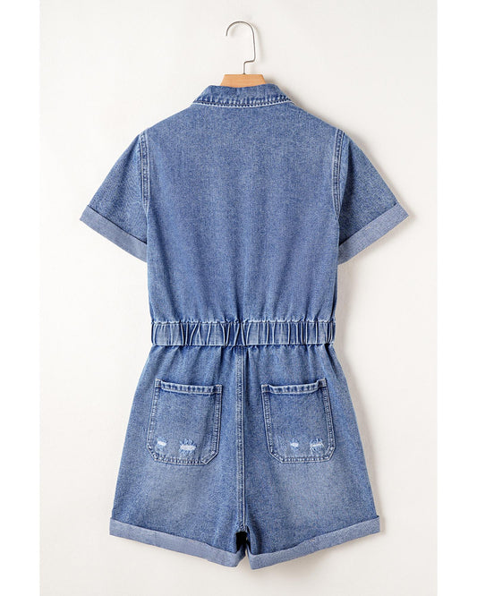 Dusk Blue Chest Pocket Front Buttoned Denim Romper