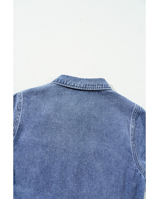 Dusk Blue Chest Pocket Front Buttoned Denim Romper