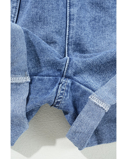 Dusk Blue Chest Pocket Front Buttoned Denim Romper