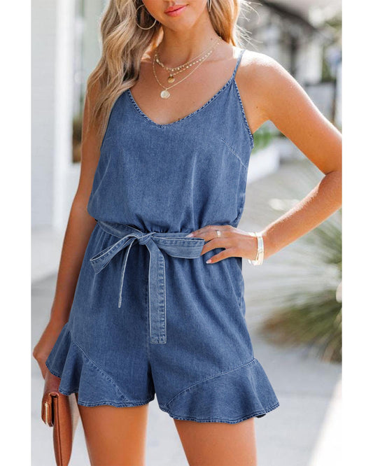 Ashleigh Blue Belted Ruffled Leg Romper