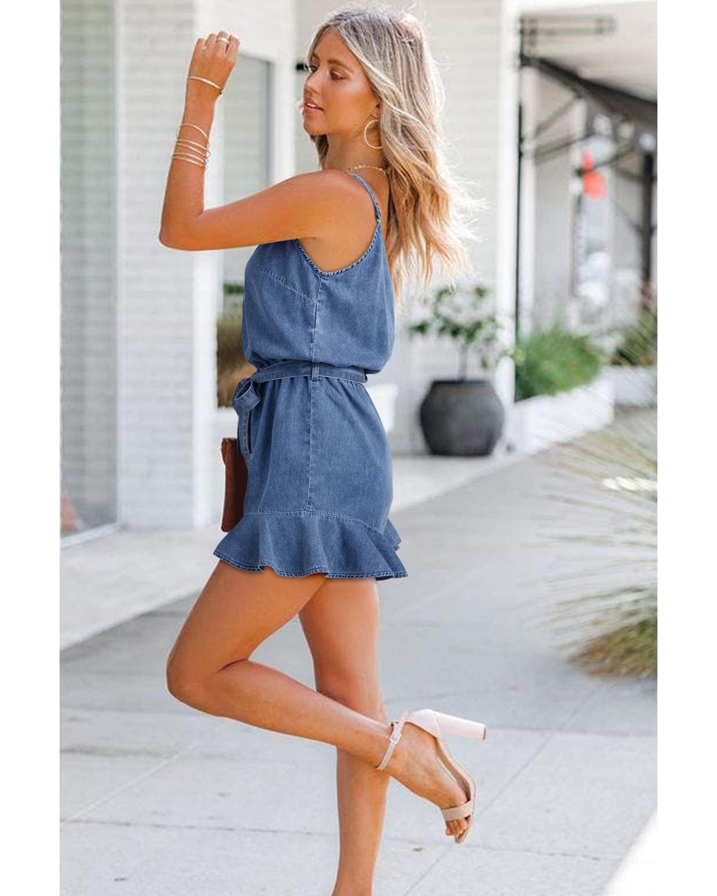 Ashleigh Blue Belted Ruffled Leg Romper