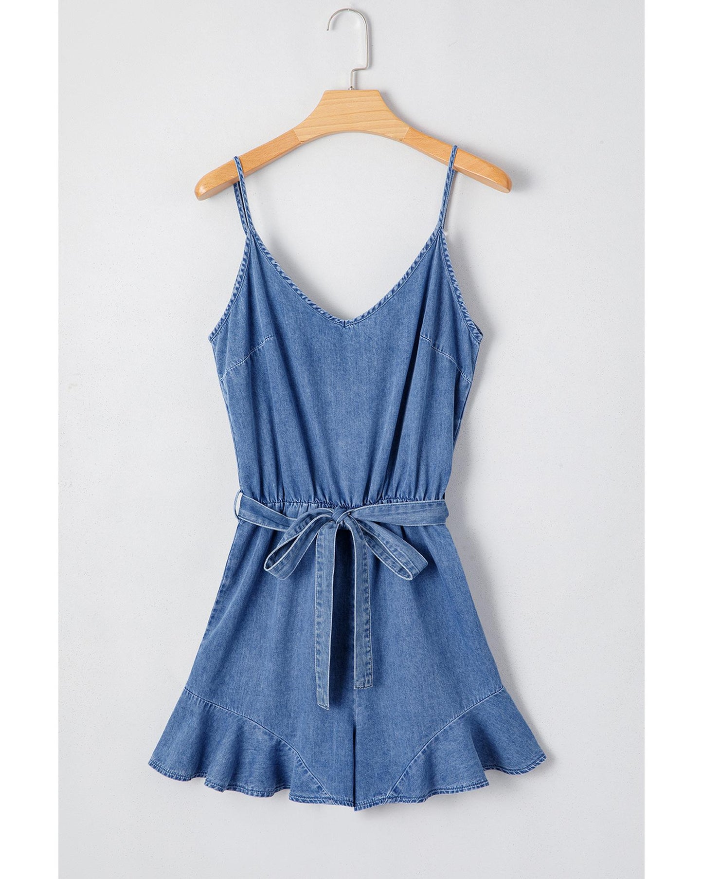 Ashleigh Blue Belted Ruffled Leg Romper