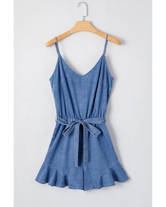 Ashleigh Blue Belted Ruffled Leg Romper