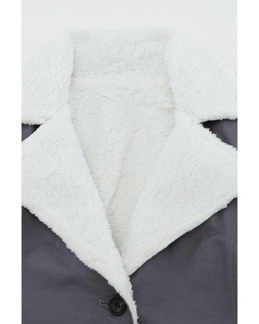 Gray Lapel Collar Button Fleece Jacket