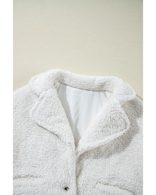 Beige Faux Fur Button Pocketed Lapel Collar Jacket - S