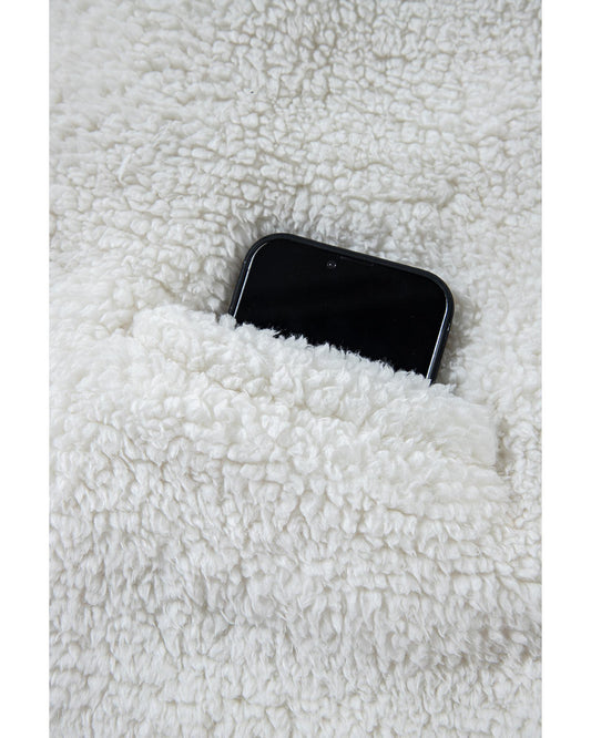 Beige Faux Fur Button Pocketed Lapel Collar Jacket - S