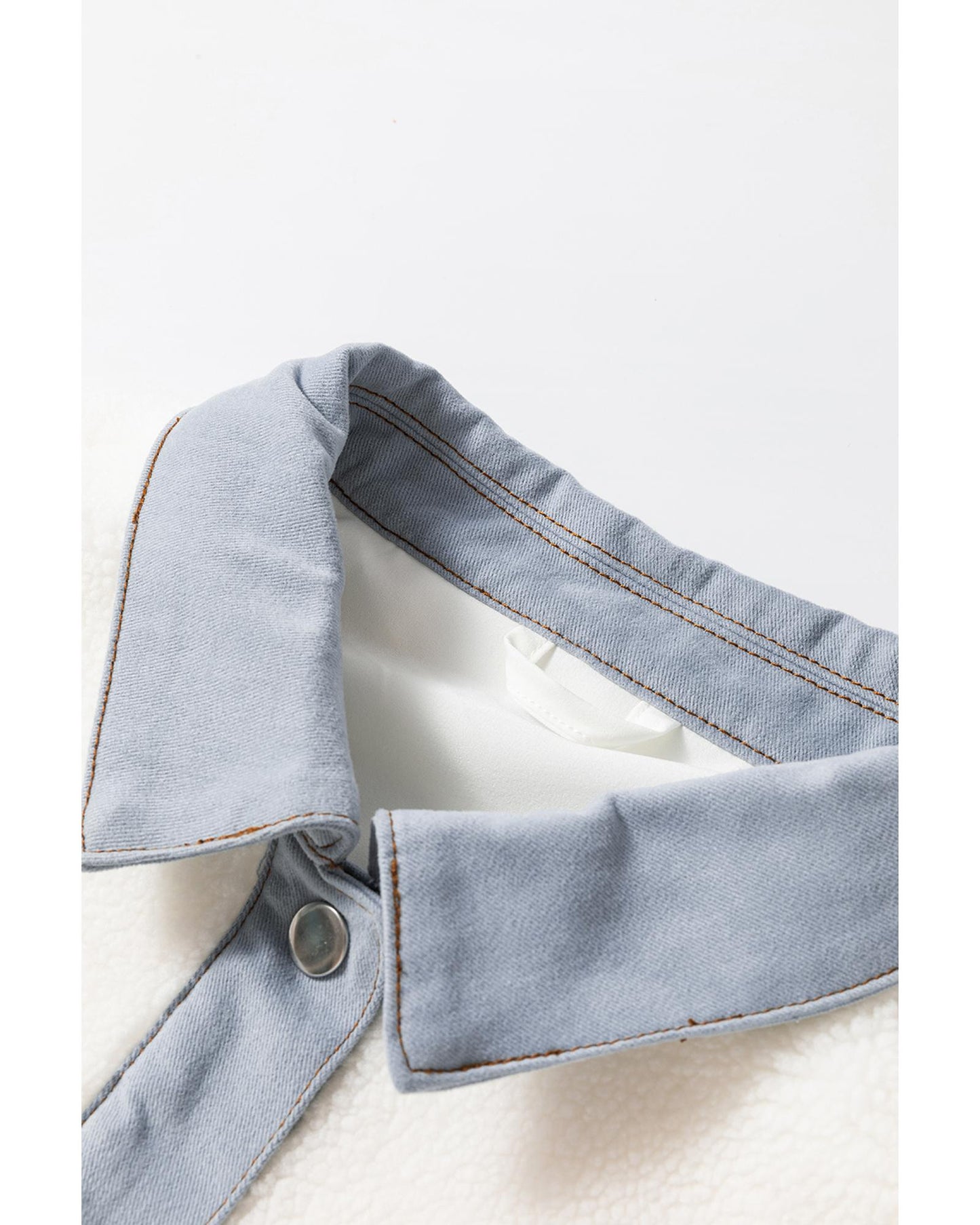 White Contrast Trim Buttoned Sherpa Jacket