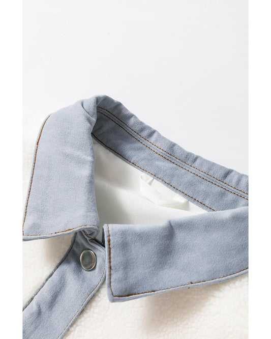 White Contrast Trim Buttoned Sherpa Jacket