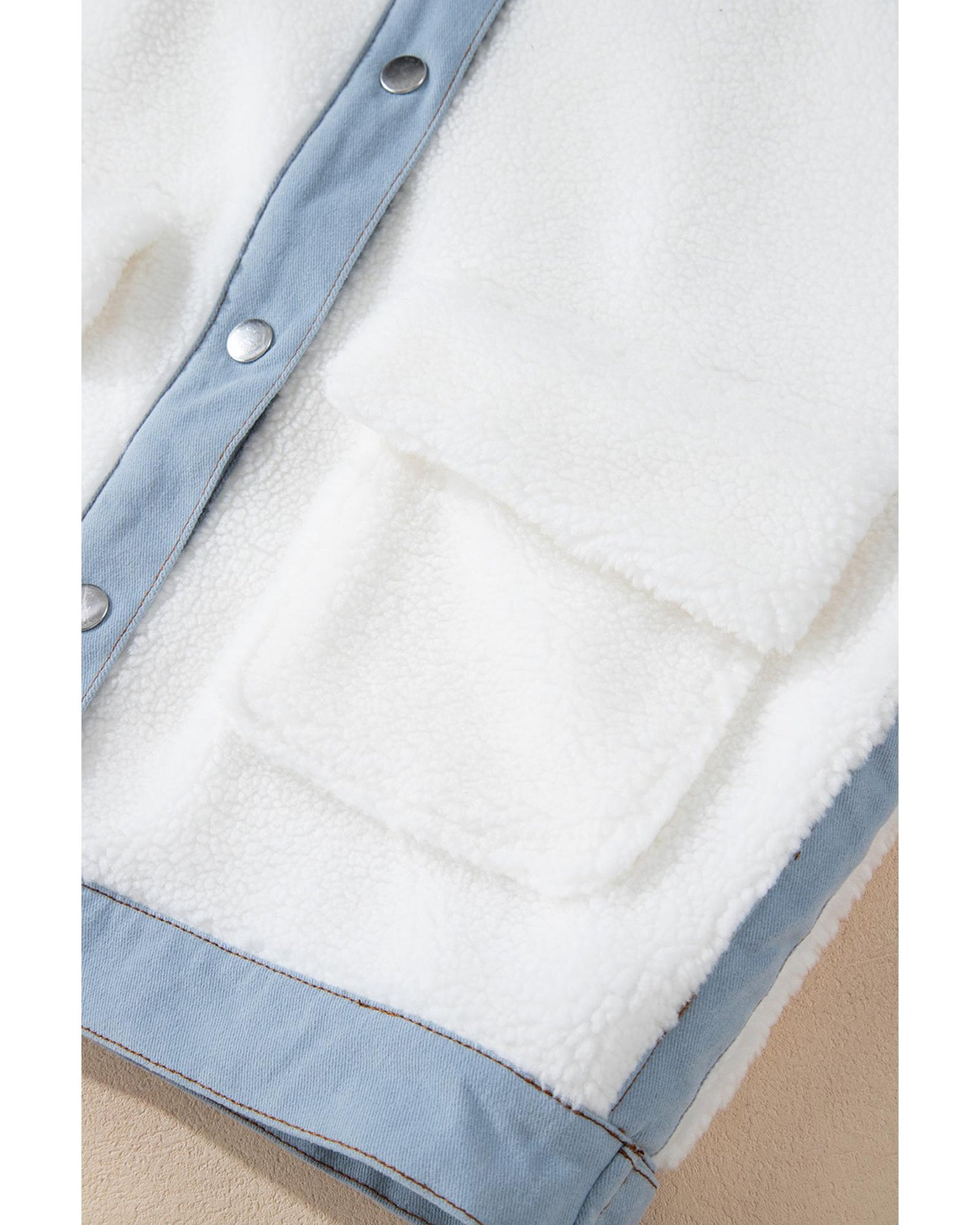 White Contrast Trim Buttoned Sherpa Jacket