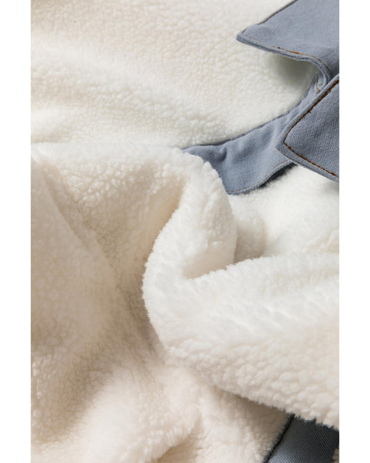 White Contrast Trim Buttoned Sherpa Jacket