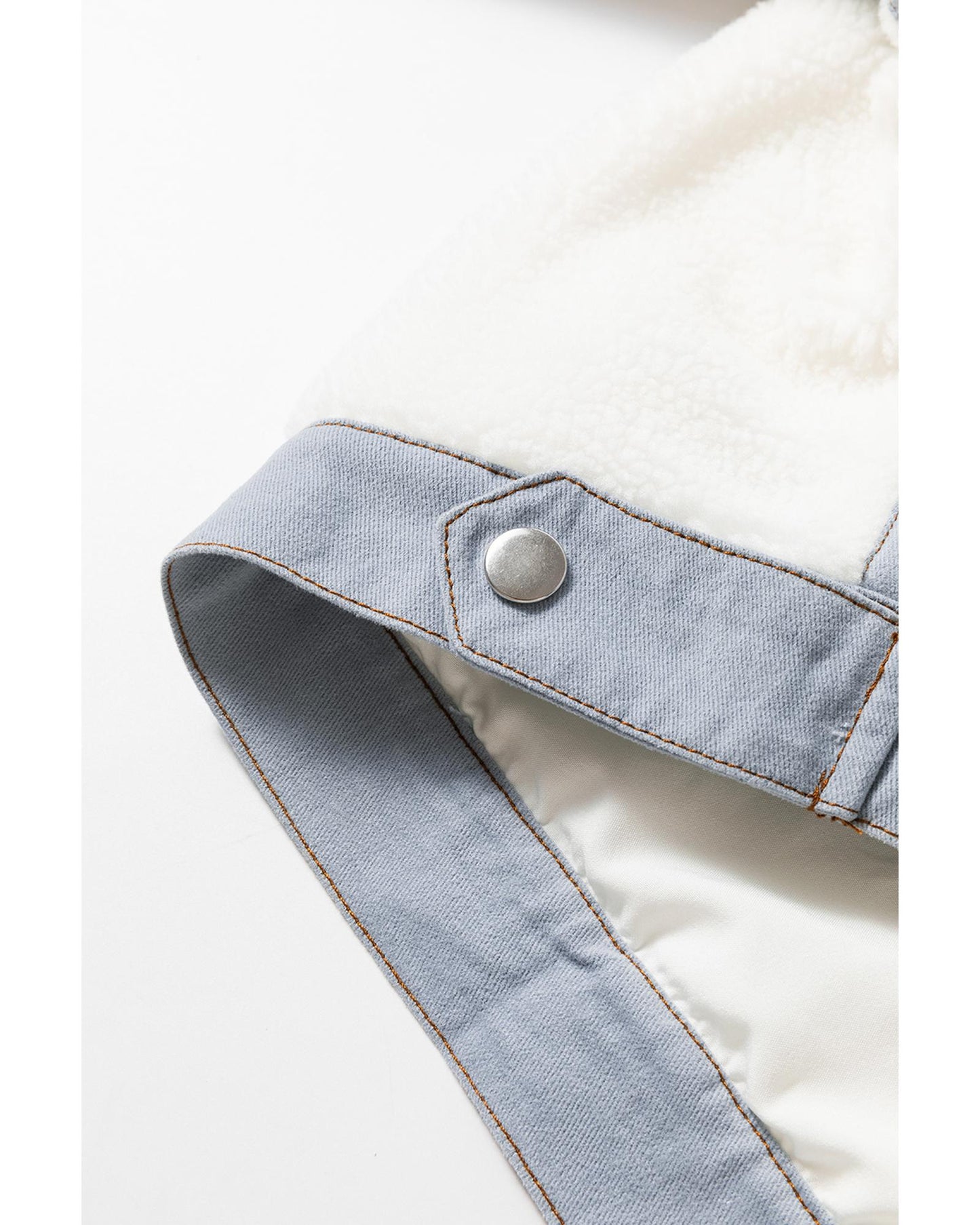 White Contrast Trim Buttoned Sherpa Jacket