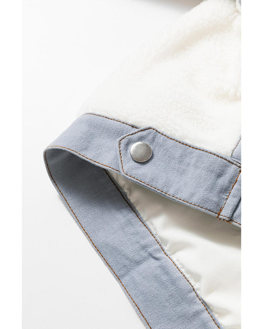 White Contrast Trim Buttoned Sherpa Jacket