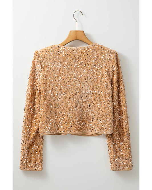 Black Sequined Open Front Cropped Jacket - L