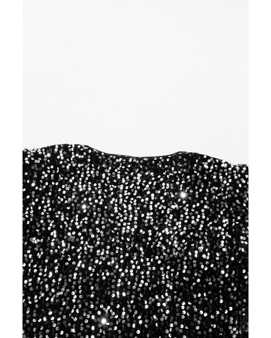 Black Sequined Open Front Cropped Jacket - L