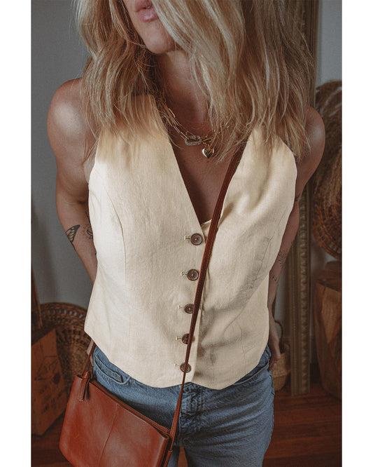 Slim Fit Buttoned V Neck Vest