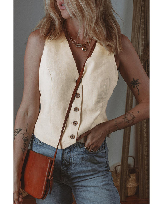 Slim Fit Buttoned V Neck Vest