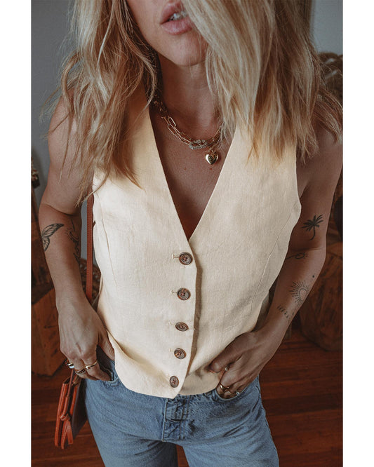Slim Fit Buttoned V Neck Vest