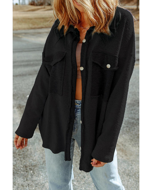 Black Contrast Flap Pockets Relaxed Shacket - 2XL