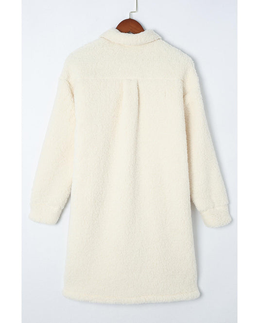 Beige Contrast Flap Pocket Single Breasted Teddy Coat - L