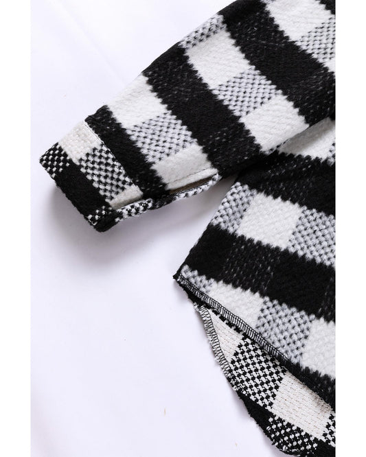 Black Plaid Textured Flap Pocket Shacket