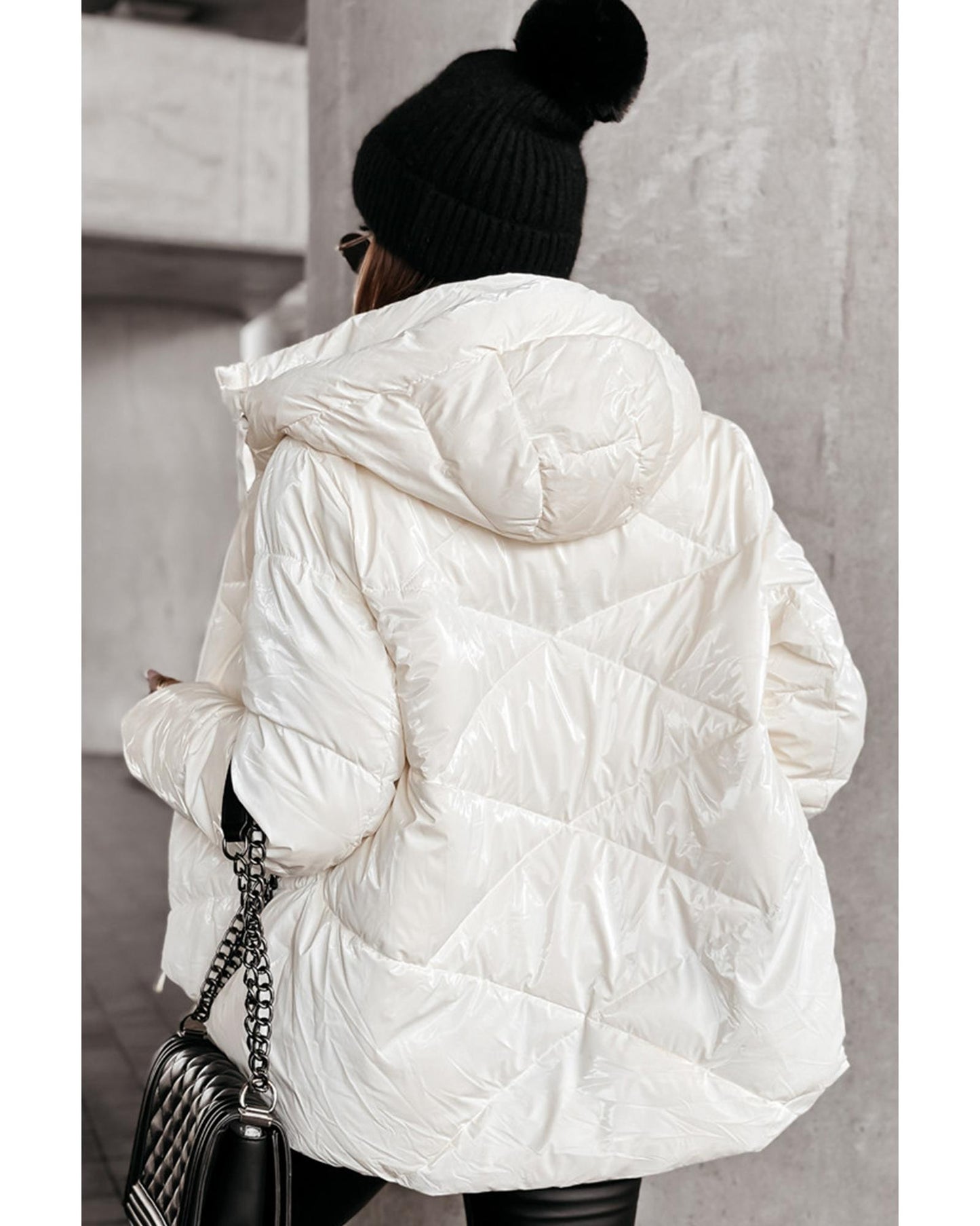 White Solid Quilted Hooded Zip Up Puffer Coat - 2XL