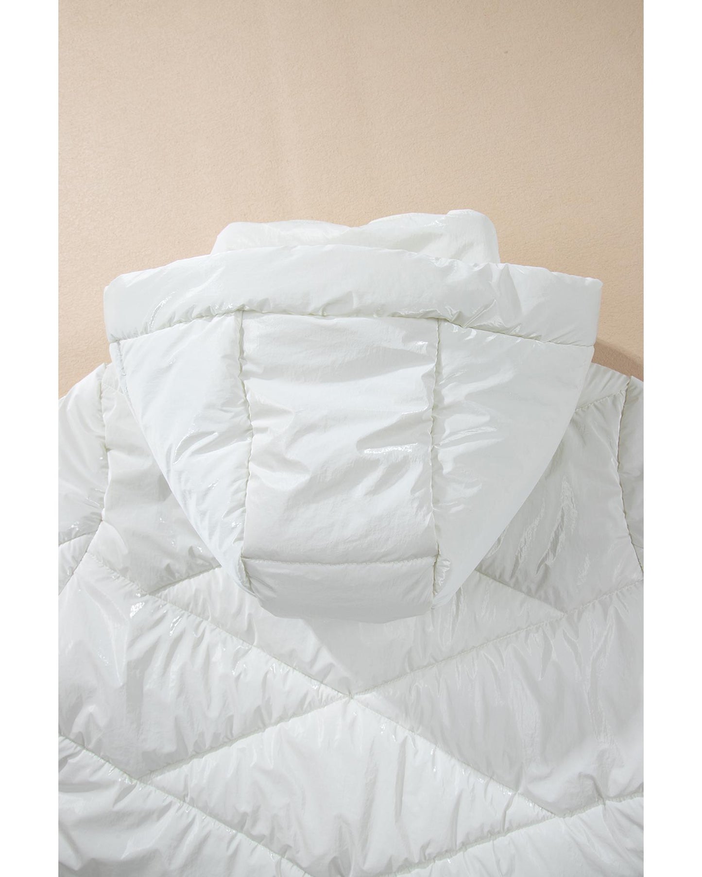 White Solid Quilted Hooded Zip Up Puffer Coat - 2XL