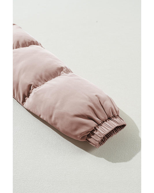 Apricot Pink Full Zipper Quilted Puffer Jacket