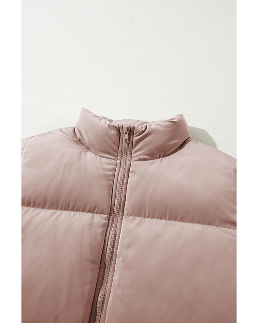 Apricot Pink Full Zipper Quilted Puffer Jacket