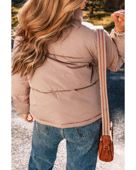 Apricot Pink Full Zipper Quilted Puffer Jacket