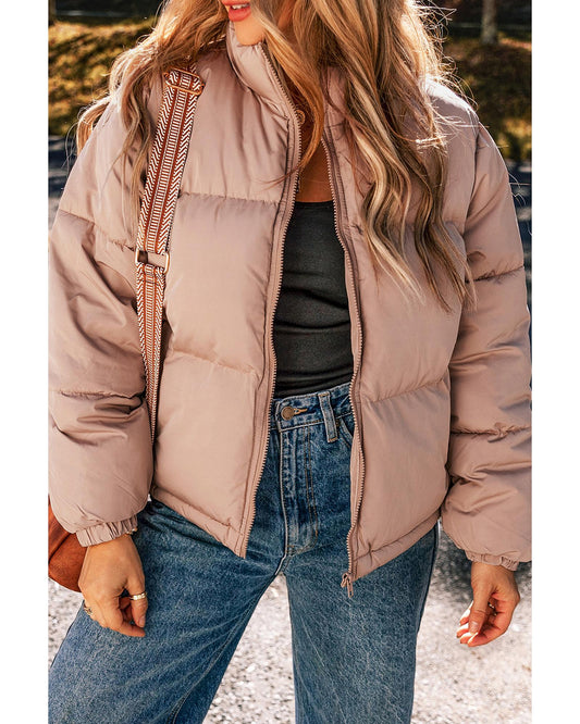 Apricot Pink Full Zipper Quilted Puffer Jacket