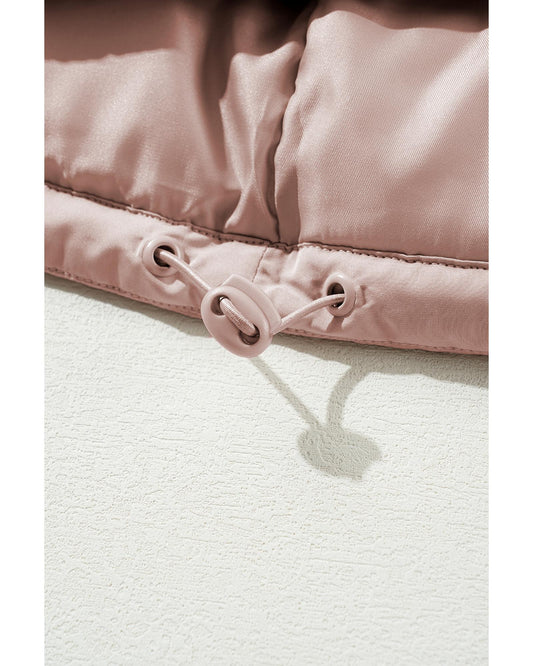 Apricot Pink Full Zipper Quilted Puffer Jacket