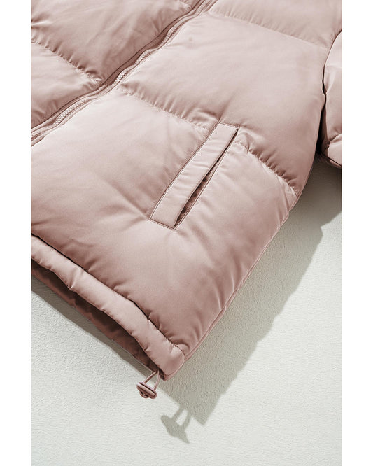 Apricot Pink Full Zipper Quilted Puffer Jacket