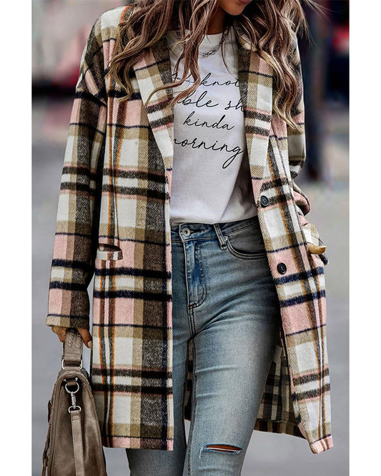 Plus Size Plaid Button Up Lapel Jacket