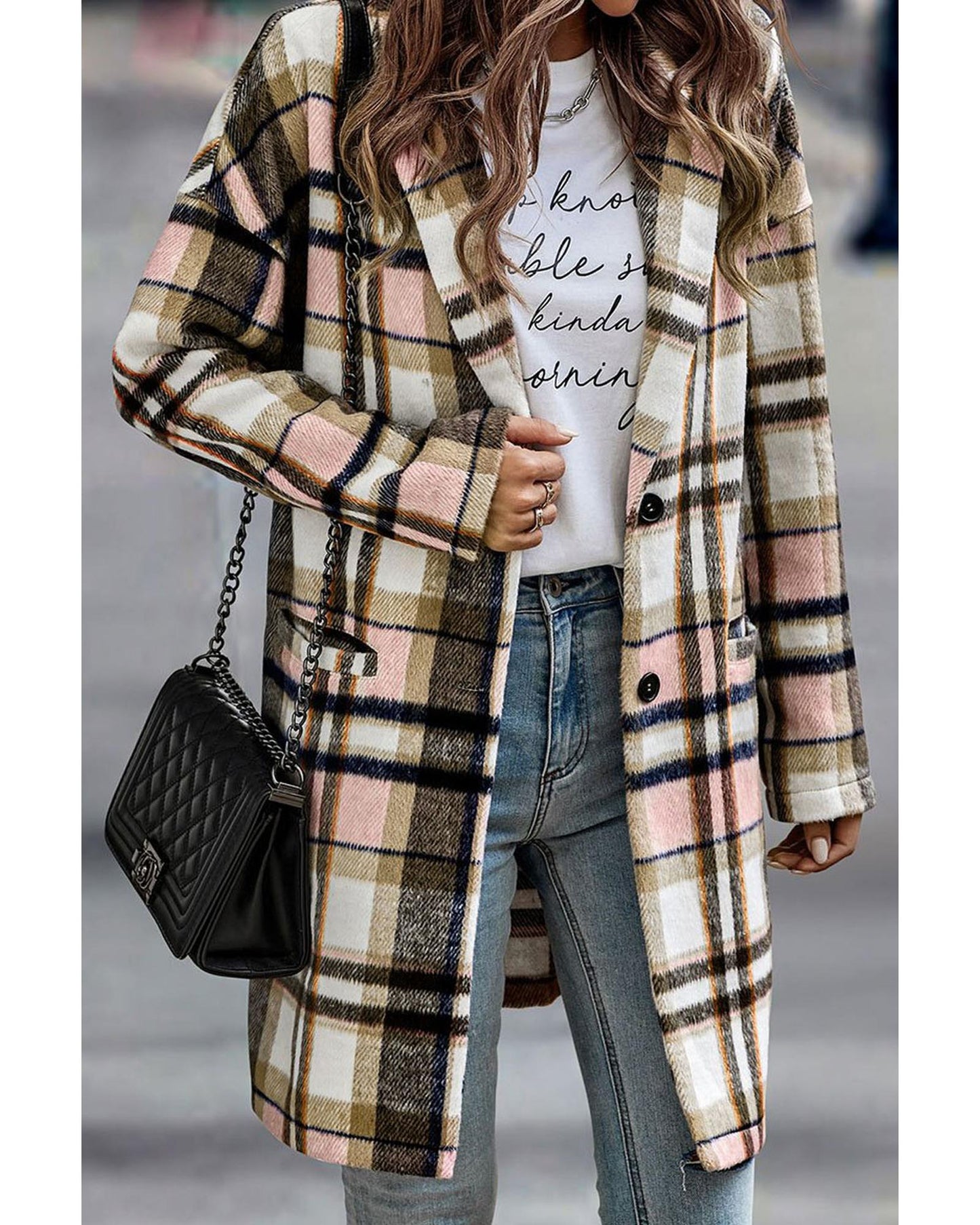 Plus Size Plaid Button Up Lapel Jacket