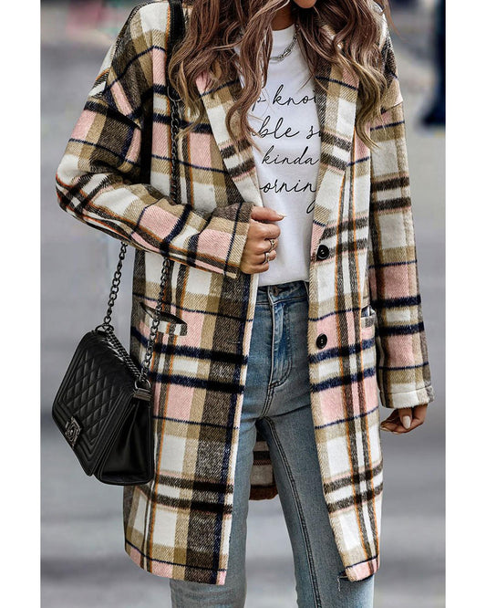 Plus Size Plaid Button Up Lapel Jacket