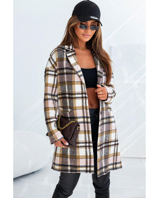 Plus Size Plaid Button Up Lapel Jacket
