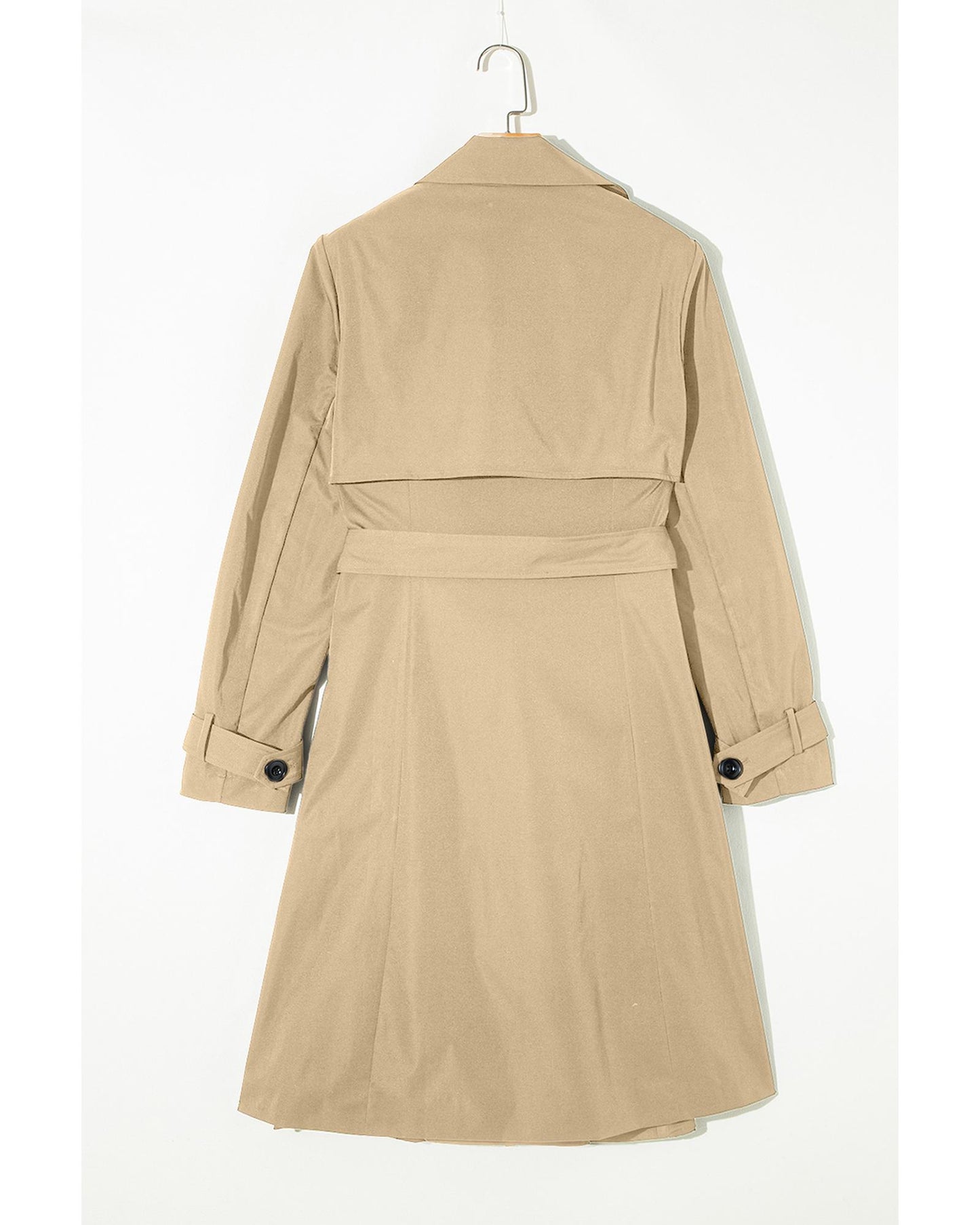 Pale Khaki Solid Color Lapel Collar Waist Tie Wind Coat - 2XL