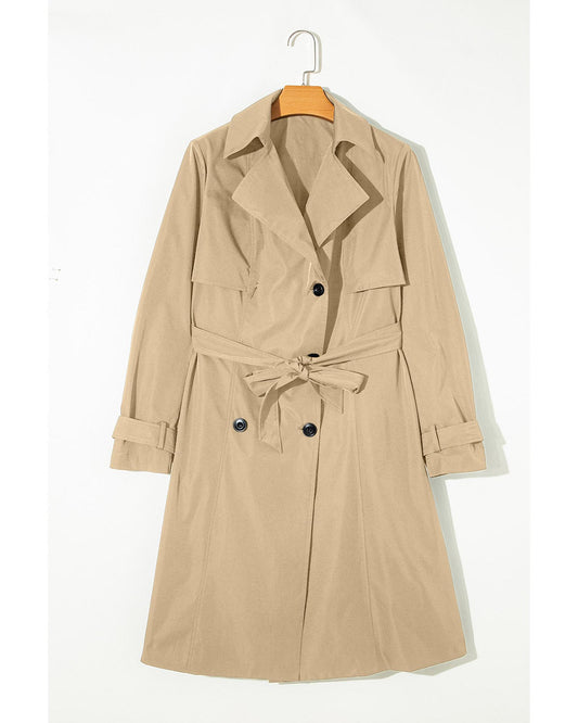 Pale Khaki Solid Color Lapel Collar Waist Tie Wind Coat - 2XL