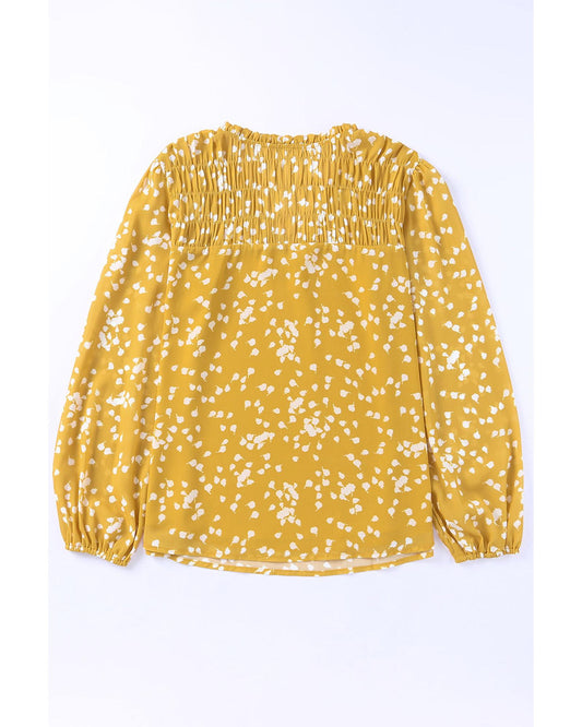 Plus Size Floral Ruched Split Neck Blouse