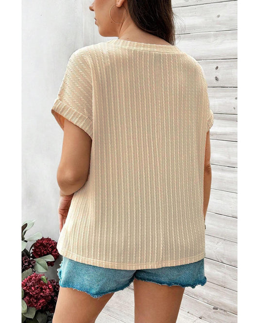 Plus size Textured Cuffed Top with Knit Detail