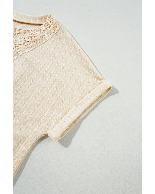 Plus size Textured Cuffed Top with Knit Detail