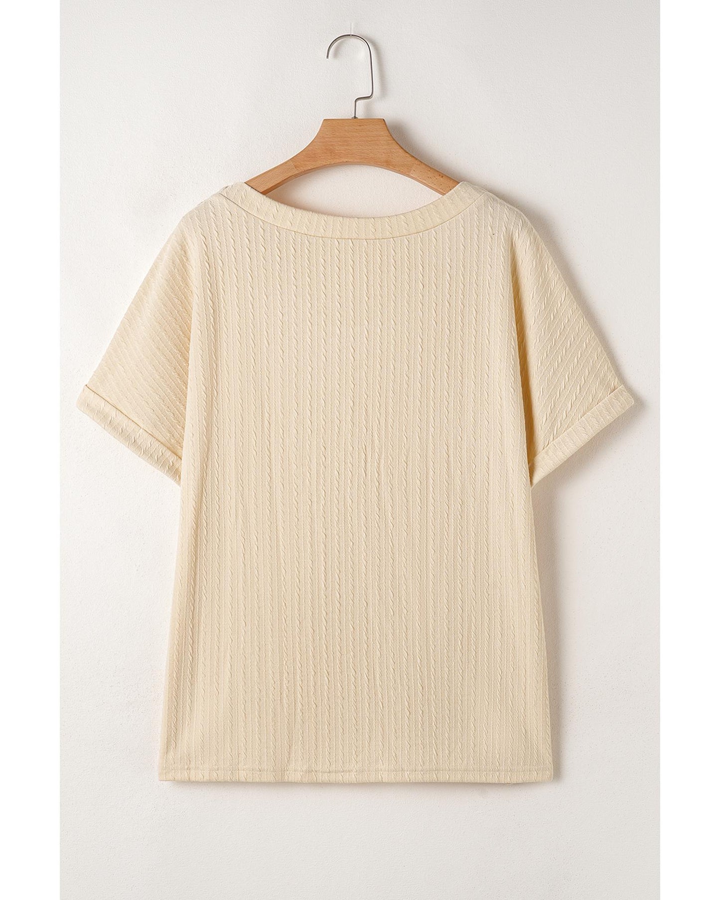 Plus size Textured Cuffed Top with Knit Detail