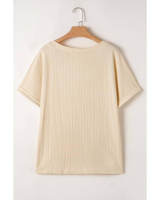 Plus size Textured Cuffed Top with Knit Detail